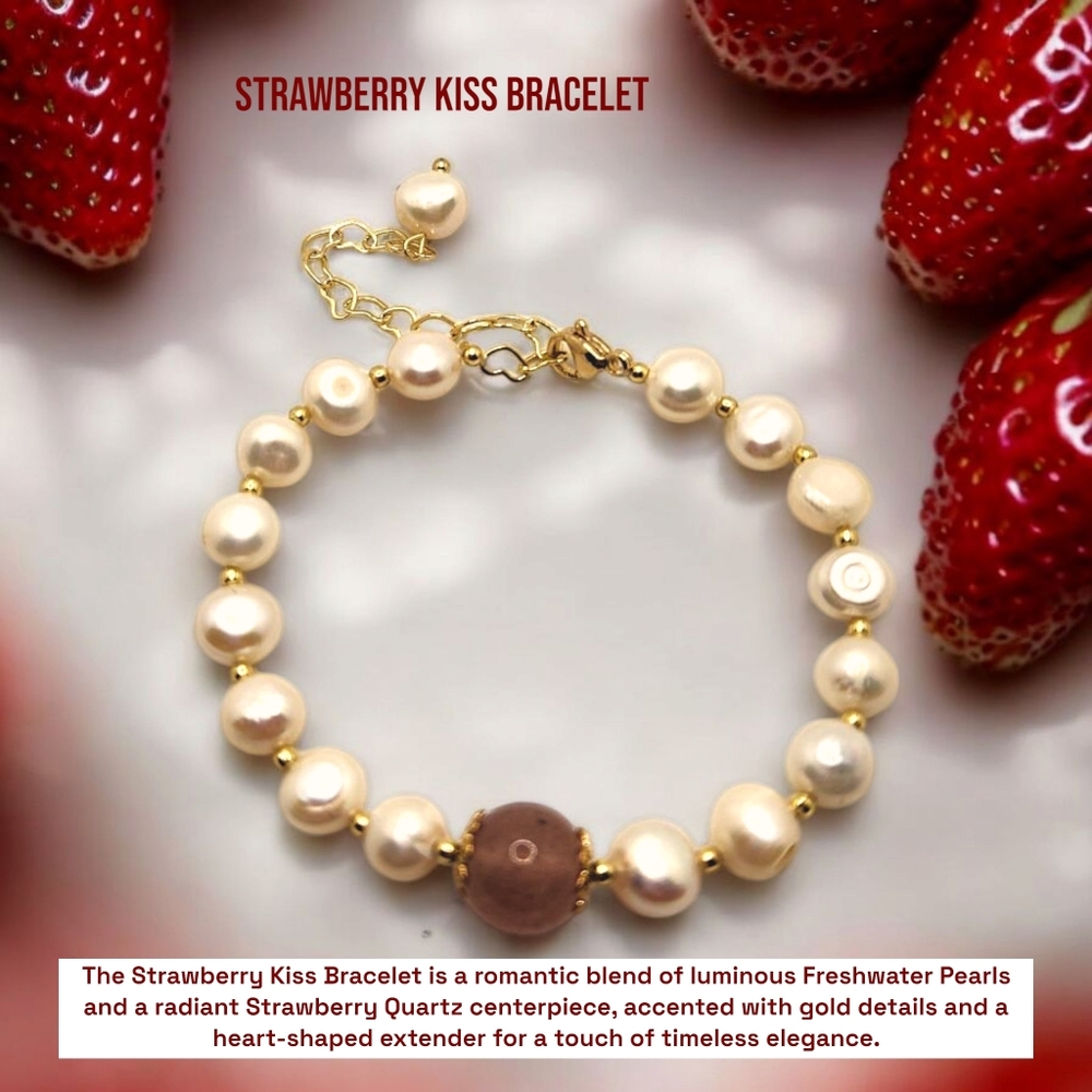 Freshwater Pearl Strawberry Quartz bracelet